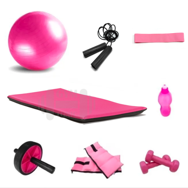 Set entrenamiento rosa - pelota tobilleras colchoneta pesas tiraband y más