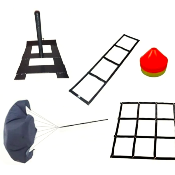 Set cuadrilatero + escalera + 4 conos + trineo + paracaidas