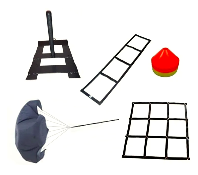 Set cuadrilatero + escalera + 4 conos + trineo + paracaidas