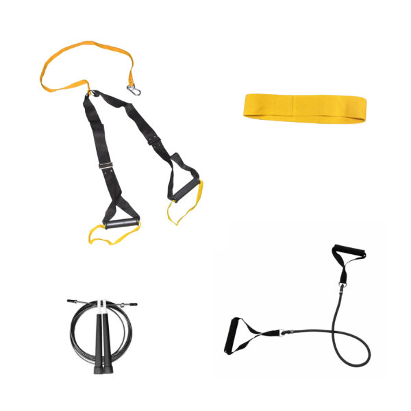 Set kit de entrenamiento banda de suspension + tiraband + extensor + soga acero