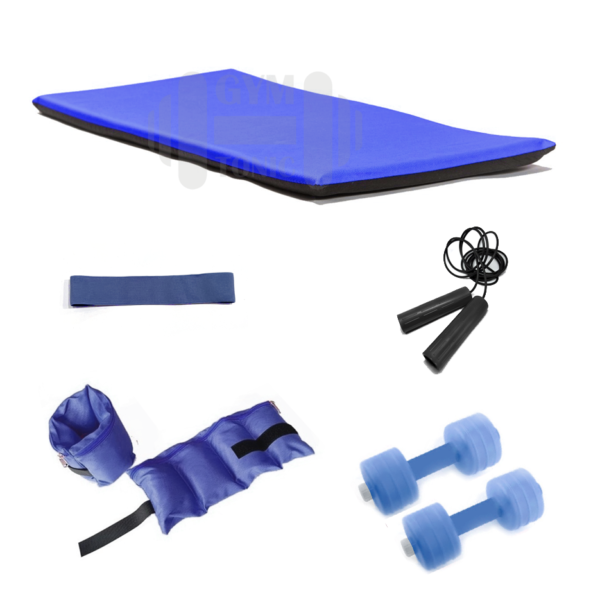 Set de entrenamiento colchoneta + pesas PVC + tobilleras 1k + banda + Soga