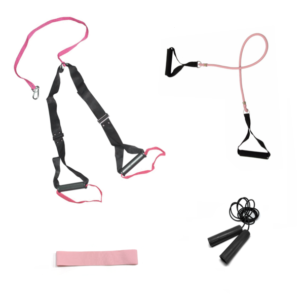 Set kit rosa banda de suspension + tiraband + extensor + soga