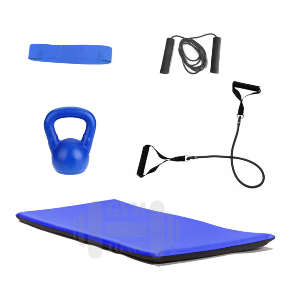 Set de entrenamiento - pesa rusa 3 kg + tiraband + banda + soga + colchoneta