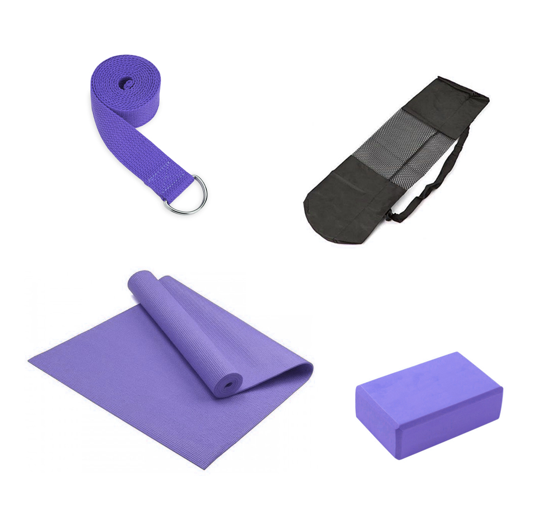 Kit de yoga - mat + cinto + ladrillo + bolso