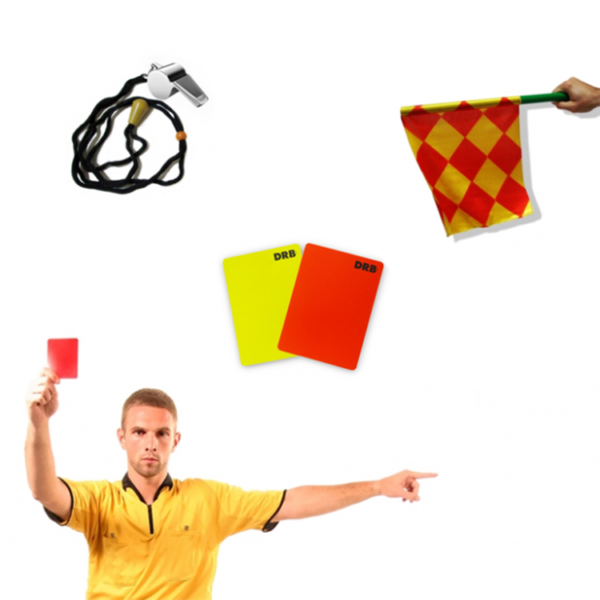 Set kit de arbitro referi - tarjetas + silbato + banderines
