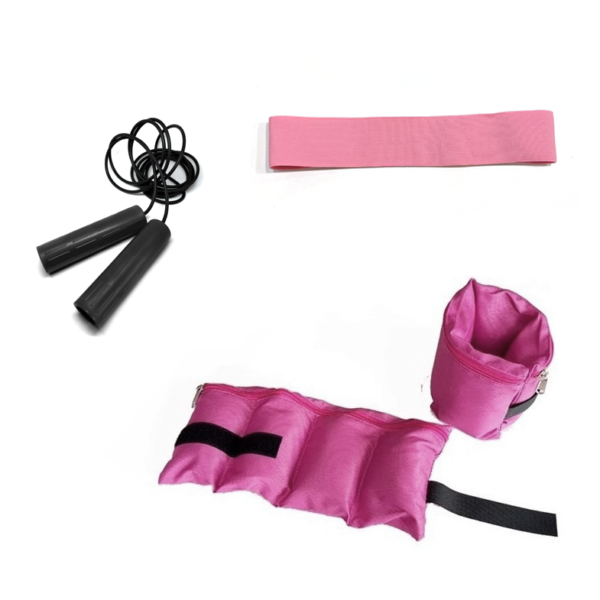 Set kit gluteos - tobilleras 1 kg + banda circular + soga de saltar