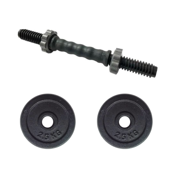 Set mancuerna engomada + 5 kg de discos