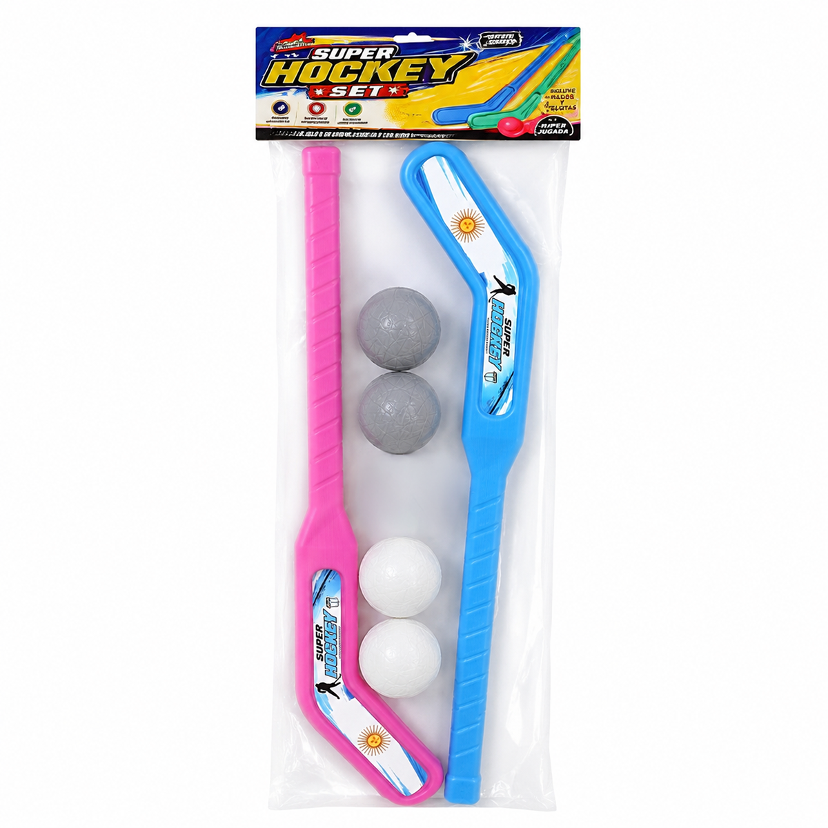 Juego set de hockey infantil 2 palos + 4 pelotas de PVC - Image 3