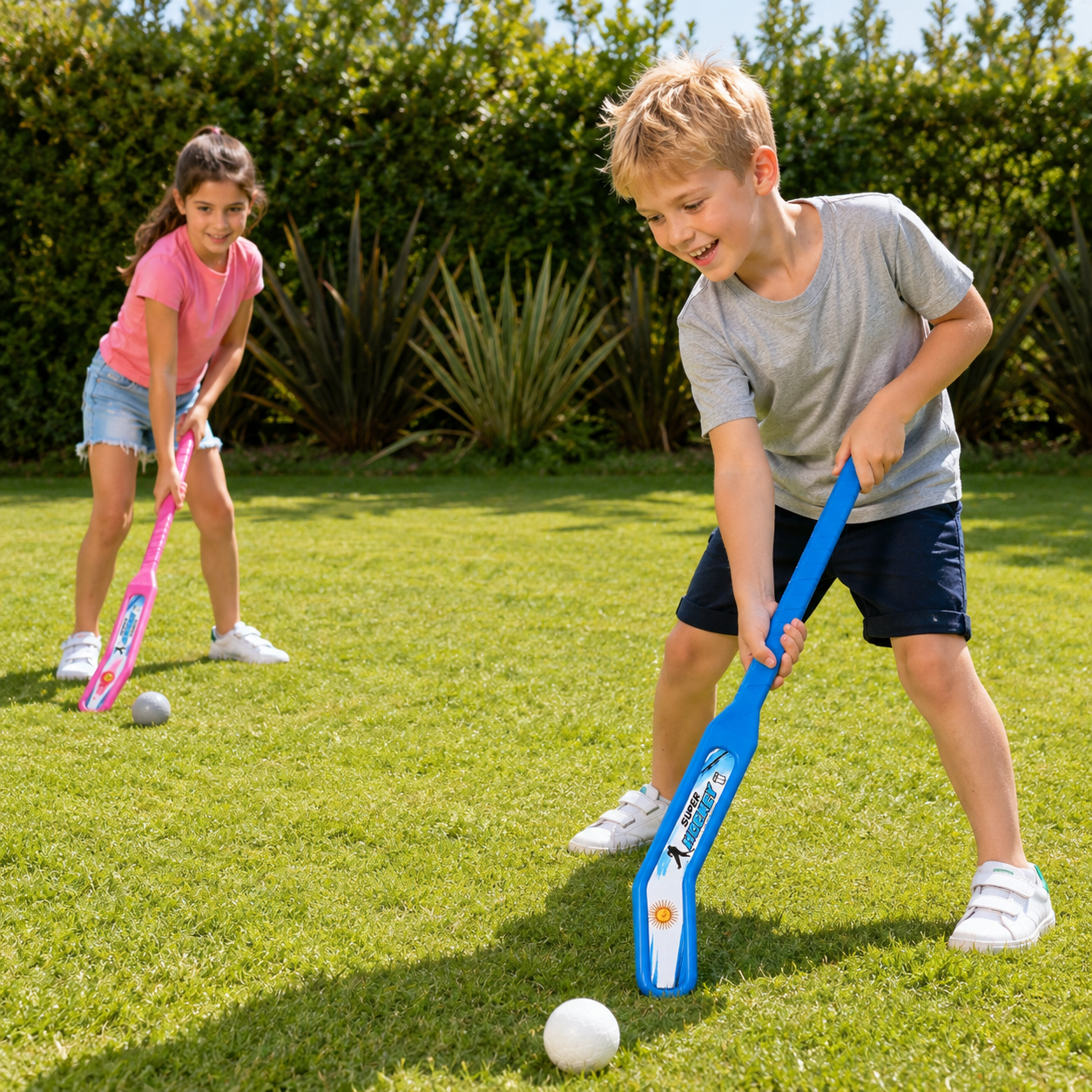 Juego set de hockey infantil 2 palos + 4 pelotas de PVC - Image 2