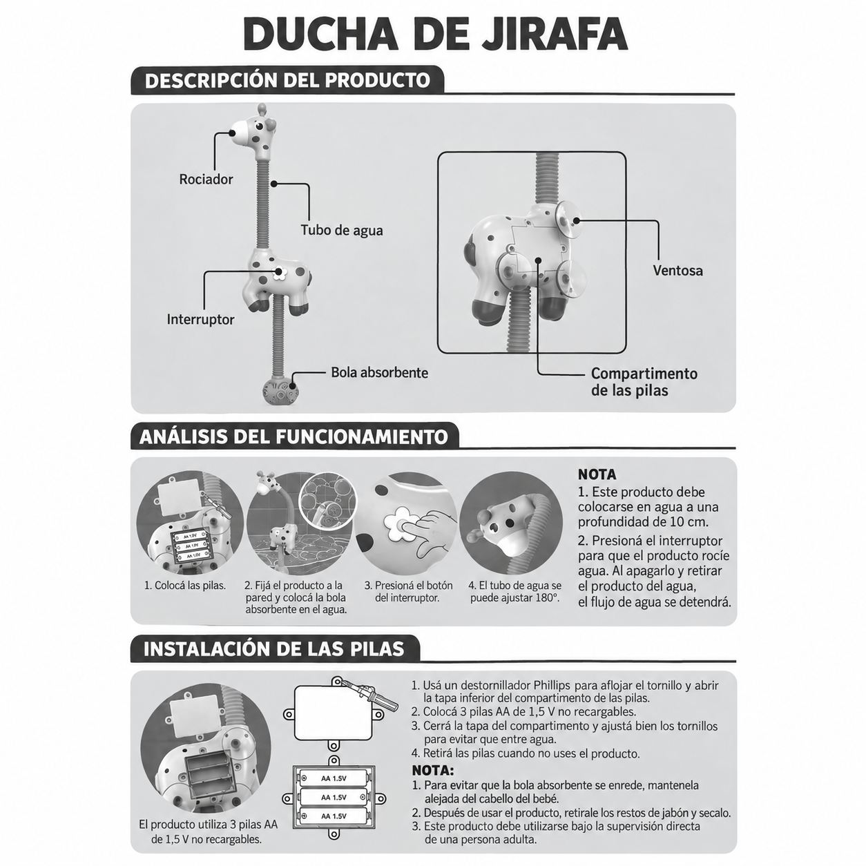Duchador jirafa dinosaurio de ducha interactivo para bebés baño - Imagen 9